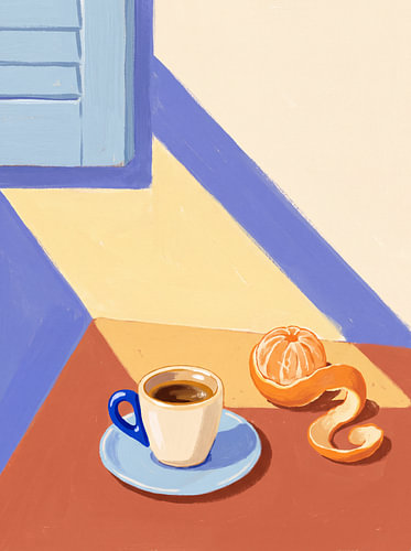 Espresso and orange in the morning light