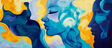 Des silhouettes harmonieuses en bleu et jaune sur Poster Art Shop