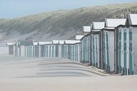 Blaue Strandhäuser an der Pol 17 am Nordseestrand von Texel. von Ron Poot Miniaturansicht
