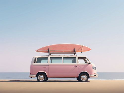 Surfplank in roze busje