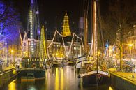 Historische Segelschiffe am abend in Groningen, die Niederlände von Evert Jan Luchies Miniaturansicht