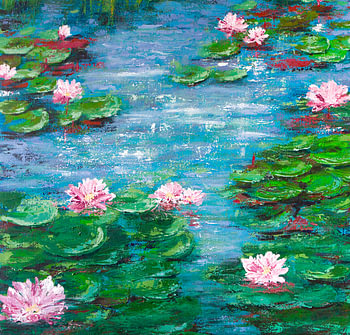 Lilies at Noon: water lilies glistened in the sun