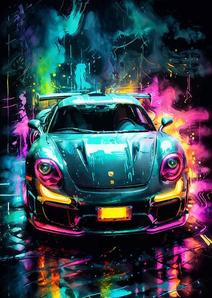 Porsche Carrera GT Aquarelle Néon par MIROKKU