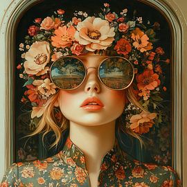 Reflective Goggles Flower Woman by Eye catching paintings