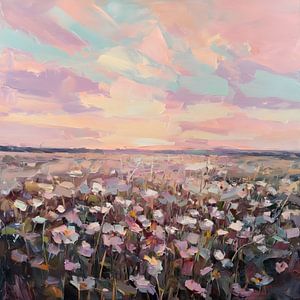 Rosa Himmel mit Blumen
