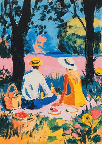 Picknick Paar Plakkaatverf Vintage