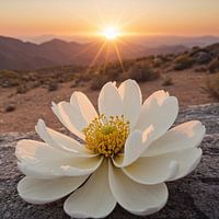 Weiße Blume bei Sonnenuntergang in der Wüste