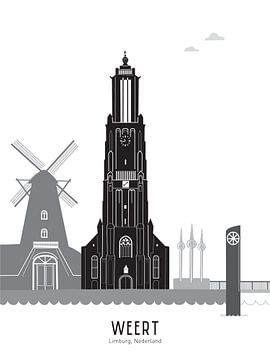 Skyline illustration city Weert black-white-grey by Mevrouw Emmer
