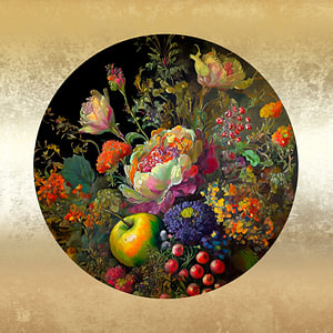 Aquarell viktorianischer Blumenstrauß Rund-hellgold