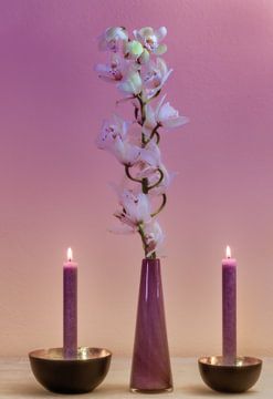 Nature morte avec une orchidée dans un vase et deux bougies sur ManfredFotos