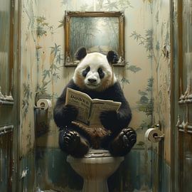 Entspannter Panda Liest Zeitung im Badezimmer