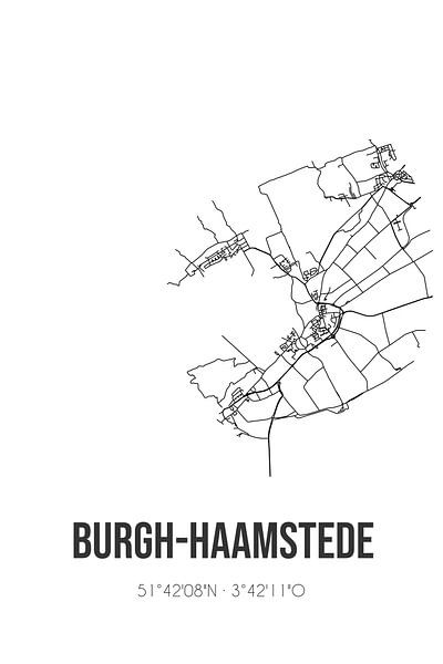 Burgh-Haamstede (Zeeland) | Map | Black and White by Prints of Place