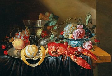 Een stilleven met fruit en een gekookte kreeft, Cornelis Mahu