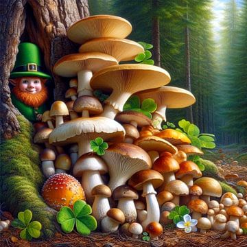 paddenstoelen met kabouters 4 van Yvonne van Huizen