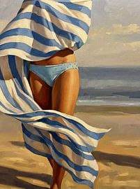 Journée tranquille à la plage avec une serviette rayée