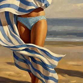 Ruhiger Strandtag mit gestreiftem Handtuch von Jan Keteleer