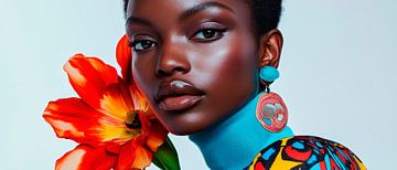 Colourful portrait with flower and style by Poster Art Shop