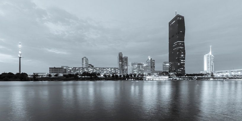 Danube City in Vienna by night - monochrome by Werner Dieterich