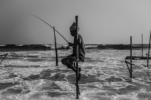 The lonely fisherman (black and white)