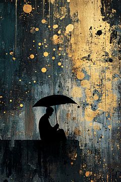 Silhouet met paraplu en gouden kunst van Imperial Art House