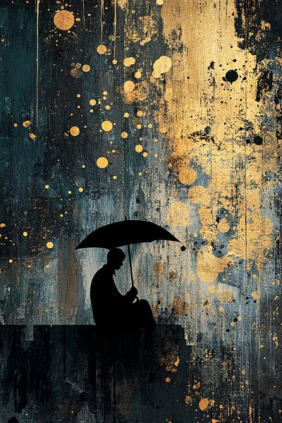 Silhouet met paraplu en gouden kunst van Imperial Art House