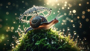 Morning dew crown on the roof of a snail by artefacti