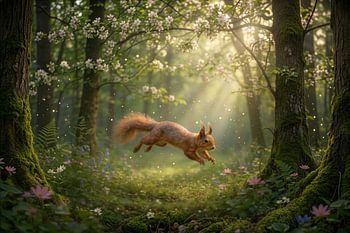 Red squirrel in soft light