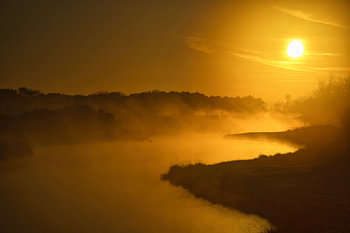 Brume dorée – Rayons de soleil sur l'eau