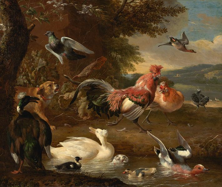 Melchior d' Hondecoeter, Chickens and ducks by Masterful Masters