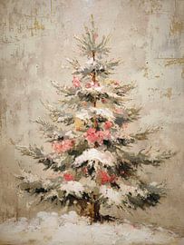 Schneeweißer Vintage-Weihnachtsbaum im warmen impressionistischen Stil von But First Framing