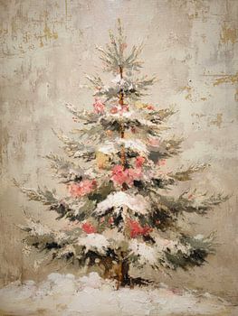 Schneeweißer Vintage-Weihnachtsbaum im warmen impressionistischen Stil