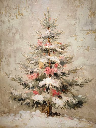 Arbre de Noël vintage blanc comme neige dans un style impressionniste chaleureux
