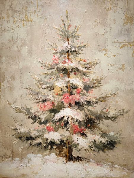 Arbre de Noël vintage blanc comme neige dans un style impressionniste chaleureux par But First Framing