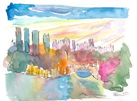 Vue de l'horizon de New York depuis Central Park avec un étang