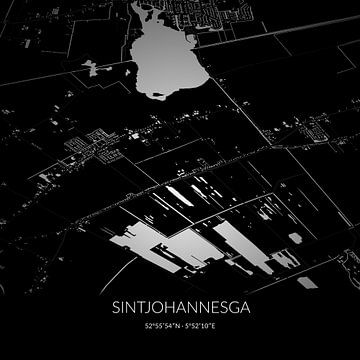 Zwart-witte landkaart van Sintjohannesga, Fryslan. van Rezona