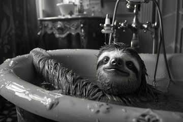 Cosy sloth in the bathtub - an adorable bathroom picture for your toilet by Felix Brönnimann