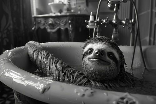 Cosy sloth in the bathtub - an adorable bathroom picture for your toilet