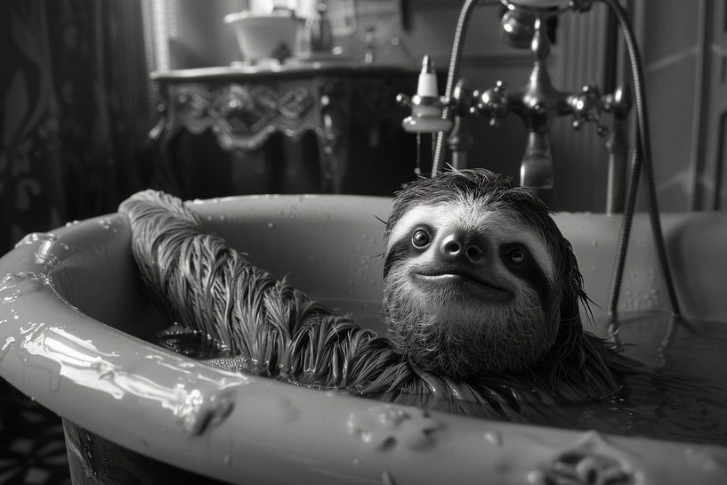 Gemütliches Faultier in der Badewanne - Ein entzückendes Badezimmerbild für Ihr WC von Poster Art Shop