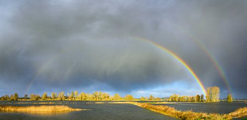 Regenboog tijdens een herfstbui boven de IJssel