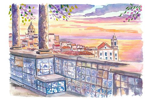 Stadtbild von Lissabon im Morgengrauen vom Aussichtspunkt Santa Luzia in Portugal von Markus Bleichner