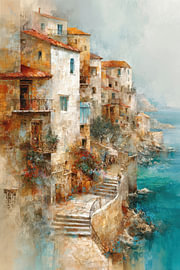 Mediterrane Küstenhäuser – Elegant Turquoise von Peter Pen Zeichnungen und Gemälde