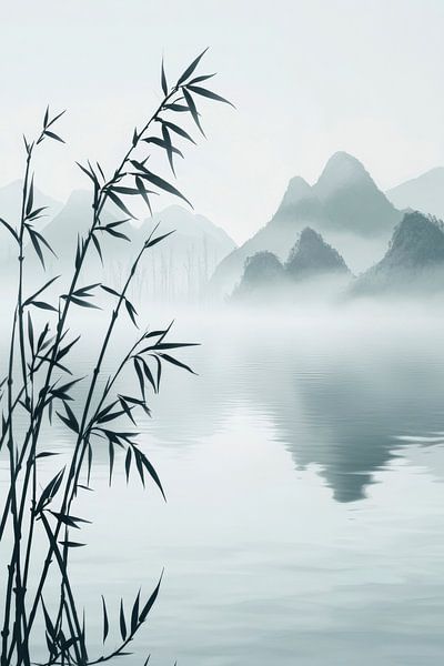 Misty mountain landscape with bamboo by Poster Art Shop