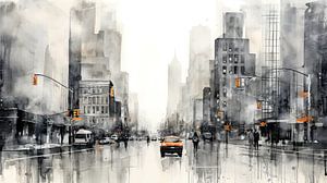 Rainy day in New York watercolour by Vlindertuin Art