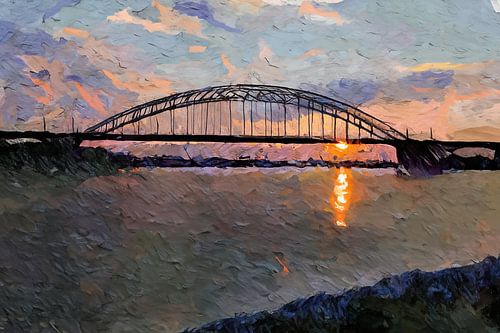 Painting Waal bridge at Nijmegen by Anton de Zeeuw