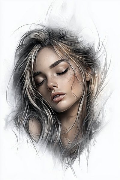 Elegante schlafende Frau Traumportrait Großes Poster von Beeld Creaties Ed Steenhoek | Fotografie und künstliche Bilder