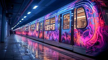 Abstrakte Neonkunst für die U-Bahn in der Stadt von Animaflora PicsStock