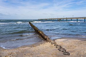 Buhne und Seebrücke an der Küste der Ostsee bei Graal Müritz