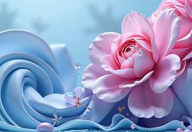 Rosa Rose und blauer Stoff mit dekorativen Elementen von Markus Gann