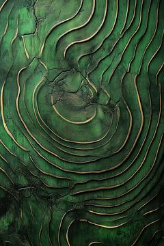 Green Resonance Wood Relief with Gold Accents by Eva Lee