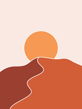 Minimalistische woestijn met zon